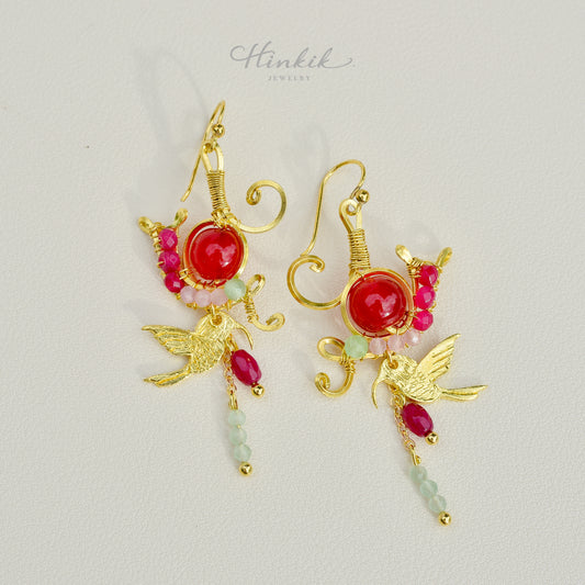 ต่างหูลวดทองเหลืองทำมือดีไซน์เก๋ไก๋พร้อมหินธรรมชาติ #7