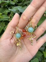 ต่างหูลวดทองเหลืองทำมือดีไซน์ไม่ซ้ำใครพร้อมหินธรรมชาติ #1