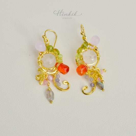 ต่างหูลวดทองเหลืองทำมือดีไซน์ไม่ซ้ำใครพร้อมหินธรรมชาติ #8