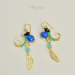 ต่างหูลวดทองเหลืองทำมือดีไซน์ไม่ซ้ำใครพร้อมหินธรรมชาติ #4