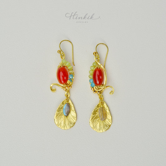 ต่างหูลวดทองเหลืองทำมือดีไซน์ไม่ซ้ำใครพร้อมหินธรรมชาติ #3