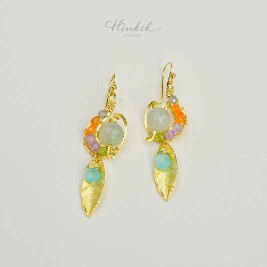 ต่างหูลวดทองเหลืองทำมือดีไซน์ไม่ซ้ำใครพร้อมหินธรรมชาติ #6