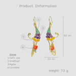 ต่างหูลวดทองเหลืองทำมือดีไซน์ไม่ซ้ำใครพร้อมหินธรรมชาติ #5