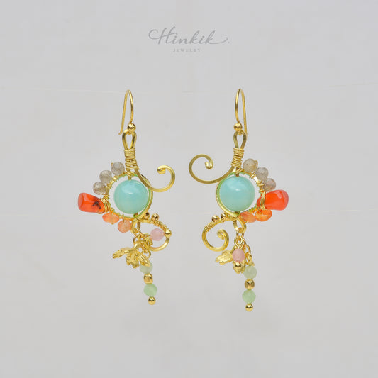 ต่างหูลวดทองเหลืองทำมือดีไซน์ไม่ซ้ำใครพร้อมหินธรรมชาติ #1