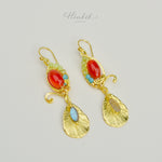 ต่างหูลวดทองเหลืองทำมือดีไซน์ไม่ซ้ำใครพร้อมหินธรรมชาติ #3