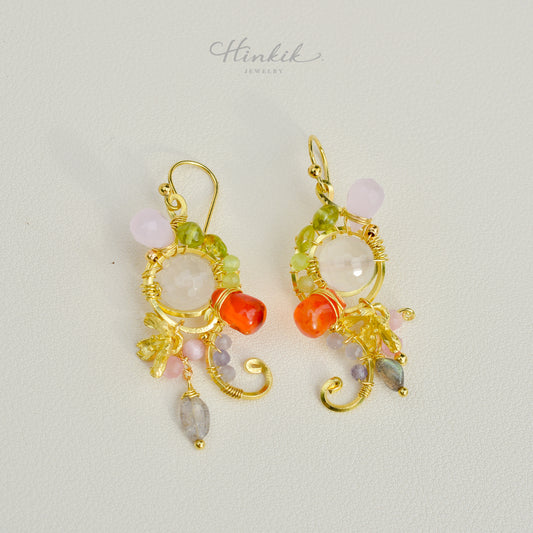 ต่างหูลวดทองเหลืองทำมือดีไซน์ไม่ซ้ำใครพร้อมหินธรรมชาติ #8