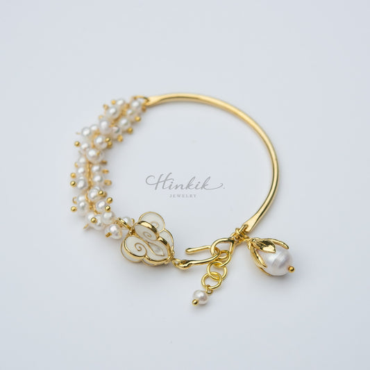 Flower Crown Garland Half Bangle Bracelet Beaded with Freshwater Pearls