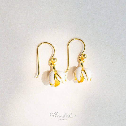 Jasmine Flower Hook Earrings – White Enamel