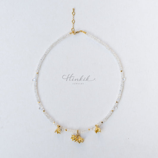 Moonstone Necklace with Pikul Flower Design & White Topaz | Auspicious Fine Jewelry for Everyday Wear ✨