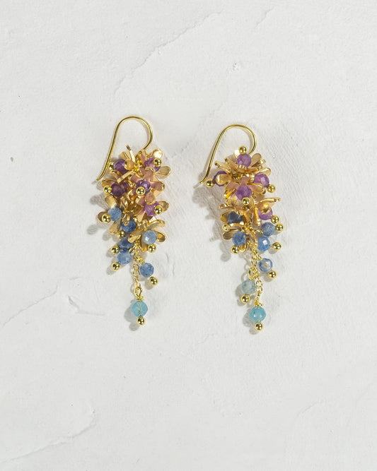 Purple Wreath Flower Earrings | Natural Amethyst, Kyanite & Aquamarine by Hinkik Jewelry