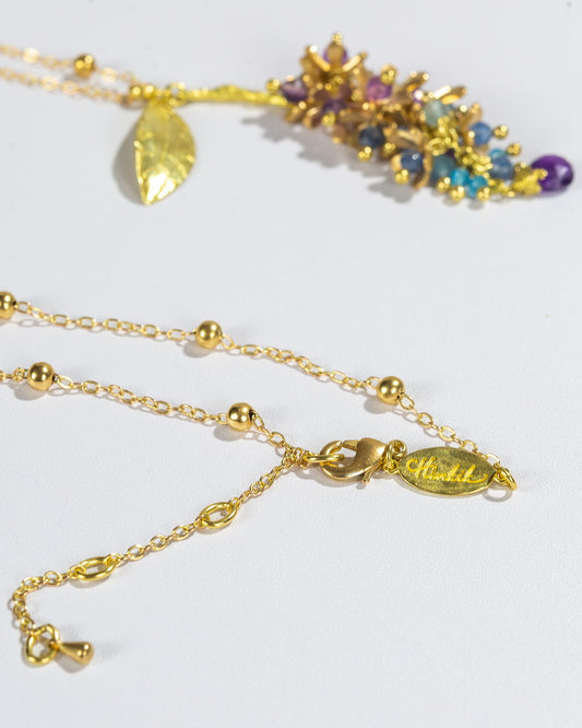 Purple Wreath Flower Necklace | Natural Amethyst, Kyanite & Aquamarine by Hinkik Jewelry