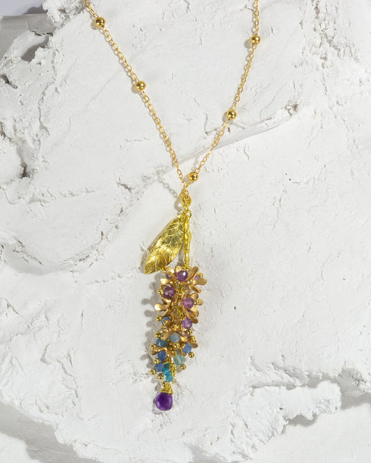 Purple Wreath Flower Necklace | Natural Amethyst, Kyanite & Aquamarine by Hinkik Jewelry