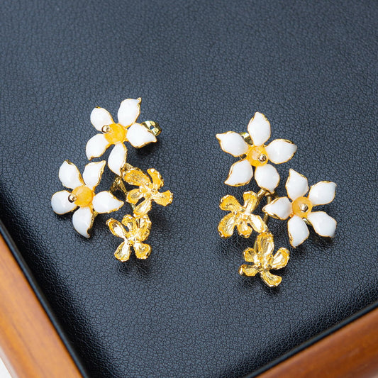 Orange Jasmine Bouquet Earrings | 18K Gold Plated Enamel Studs