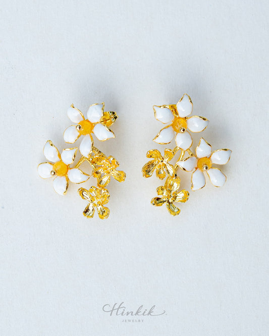 Orange Jasmine Bouquet Earrings | 18K Gold Plated Enamel Studs