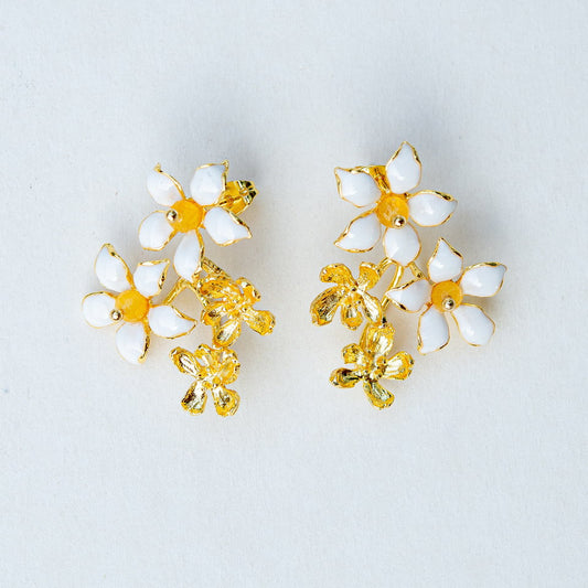 Orange Jasmine Bouquet Earrings | 18K Gold Plated Enamel Studs