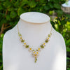 White Enamel Orange Jasmine Flower Necklace with Green Peridot - Handmade by Hinkik Jewelry