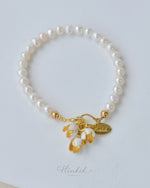 Freshwater Pearl Bracelet with White Enamel Jasmine Flowers
