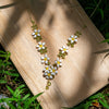 White Enamel Orange Jasmine Flower Necklace with Green Peridot - Handmade by Hinkik Jewelry