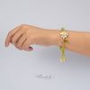 Orange Jasmine Flower Bracelet with Peridot and Pearl Tassels - Handmade by Hinkik Jewelry