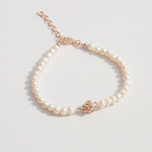 Genuine Pearl Bracelet with Sterling Silver Dok Ruk (Crown Flower)