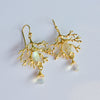 Coral (Sea Fan) Earrings with Labradorite and Clear Quartz