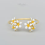 White Enamel Orange Jasmine Flower Cuff Bracelet - Handmade by Hinkik Jewelry