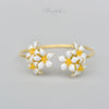 White Enamel Orange Jasmine Flower Cuff Bracelet - Handmade by Hinkik Jewelry