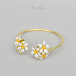 White Enamel Orange Jasmine Flower Cuff Bracelet - Handmade by Hinkik Jewelry