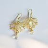 Coral (Sea Fan) Earrings with Labradorite and Clear Quartz