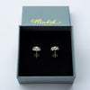 Blooming Lotus Stud Earrings – Sterling Silver with Moonstone / Aquamarine