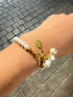 Freshwater Pearl Bracelet with White Enamel Jasmine Flowers
