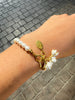 Freshwater Pearl Bracelet with White Enamel Jasmine Flowers