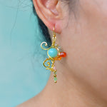 ต่างหูลวดทองเหลืองทำมือดีไซน์ไม่ซ้ำใครพร้อมหินธรรมชาติ #1