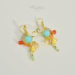 ต่างหูลวดทองเหลืองทำมือดีไซน์ไม่ซ้ำใครพร้อมหินธรรมชาติ #1