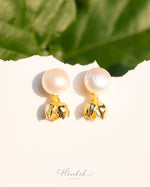 Jasmine Bloom Freshwater Pearl Stud Earrings | 10mm Premium Pearl | 18K Gold Color Finish