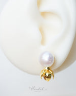 Jasmine Bloom Freshwater Pearl Stud Earrings | 10mm Premium Pearl | 18K Gold Color Finish