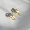 White Enamel Orange Jasmine Flower Earrings with Green Peridot - Handmade by Hinkik Jewelry