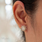 Blooming Lotus Stud Earrings – Sterling Silver with Moonstone / Aquamarine