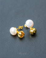 Jasmine Bloom Freshwater Pearl Stud Earrings | 10mm Premium Pearl | 18K Gold Color Finish