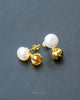 Jasmine Bloom Freshwater Pearl Stud Earrings | 10mm Premium Pearl | 18K Gold Color Finish