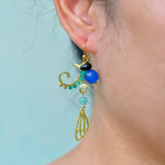 ต่างหูลวดทองเหลืองทำมือดีไซน์ไม่ซ้ำใครพร้อมหินธรรมชาติ #4