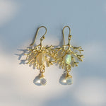 Coral (Sea Fan) Earrings with Labradorite and Clear Quartz