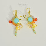 ต่างหูลวดทองเหลืองทำมือดีไซน์ไม่ซ้ำใครพร้อมหินธรรมชาติ #1