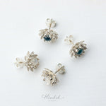 Blooming Lotus Stud Earrings – Sterling Silver with Moonstone / Aquamarine