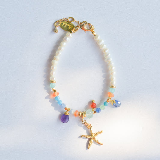 Starfish Bracelet with Real Pearls and Natural Stones