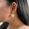 White Enamel Orange Jasmine Flower Earrings with Green Peridot - Handmade by Hinkik Jewelry