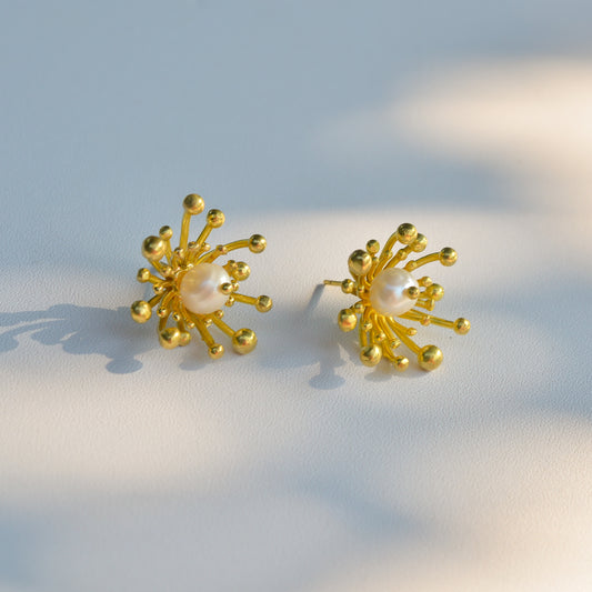 Anemone Earrings with Real Pearls