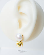 Jasmine Bloom Freshwater Pearl Stud Earrings | 10mm Premium Pearl | 18K Gold Color Finish