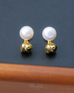 Jasmine Bloom Freshwater Pearl Stud Earrings | 10mm Premium Pearl | 18K Gold Color Finish