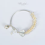 Dokrak Mali Silver Bracelet Pearl Half Circle Thai Style Floral Garland 925 Silver